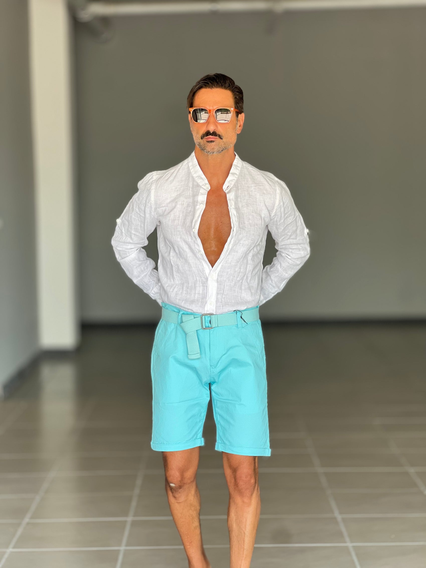 BERMUDA PANTALONE CELESTE MARE  COTONE INSERTO CINTURA