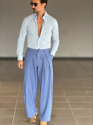 PANTALONE  CELESTE  DOPPIA  PINCES  GESSATO BALOON VISCOSA