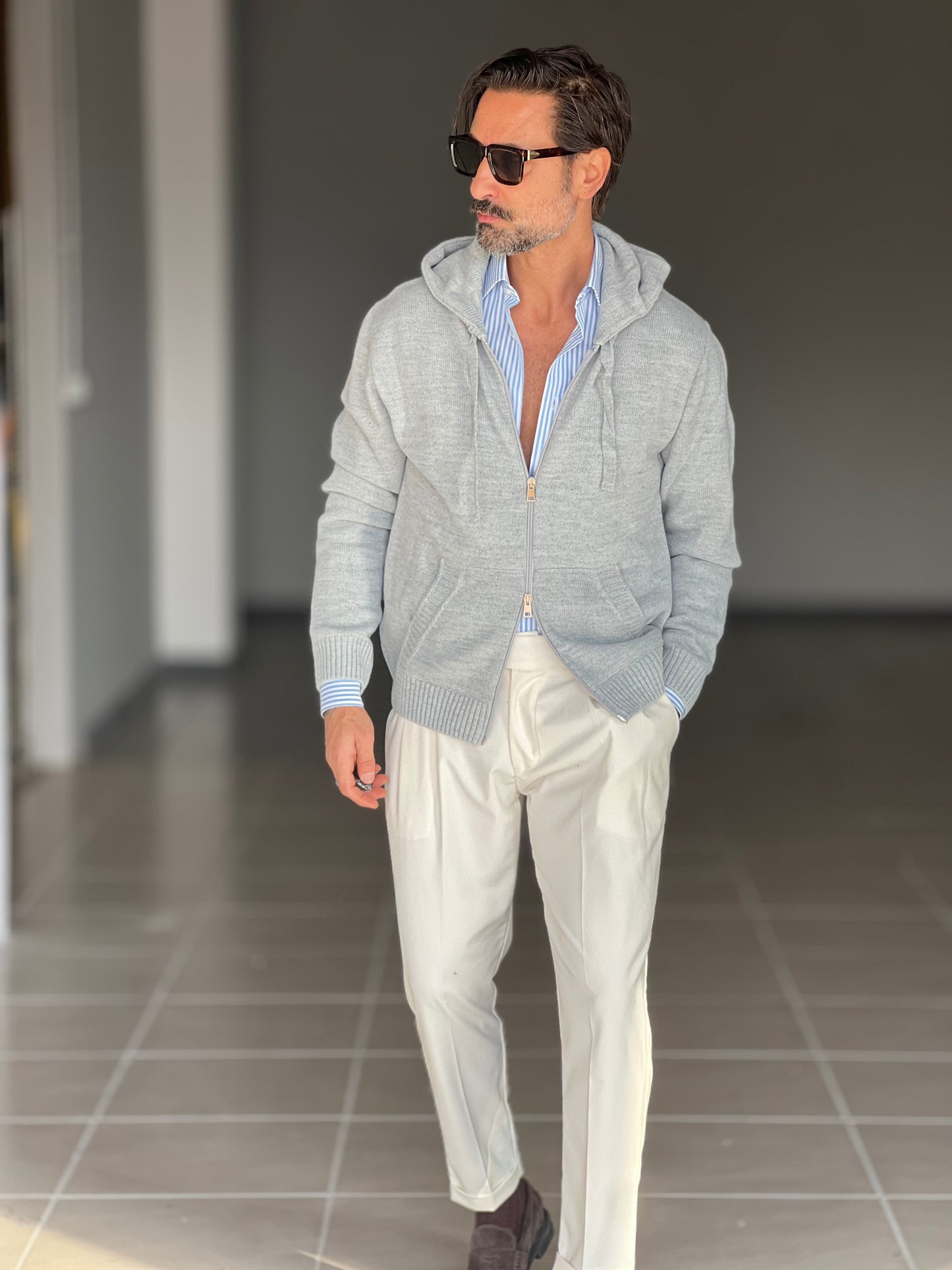 BEIGE COTTON OPEN CARDIGAN