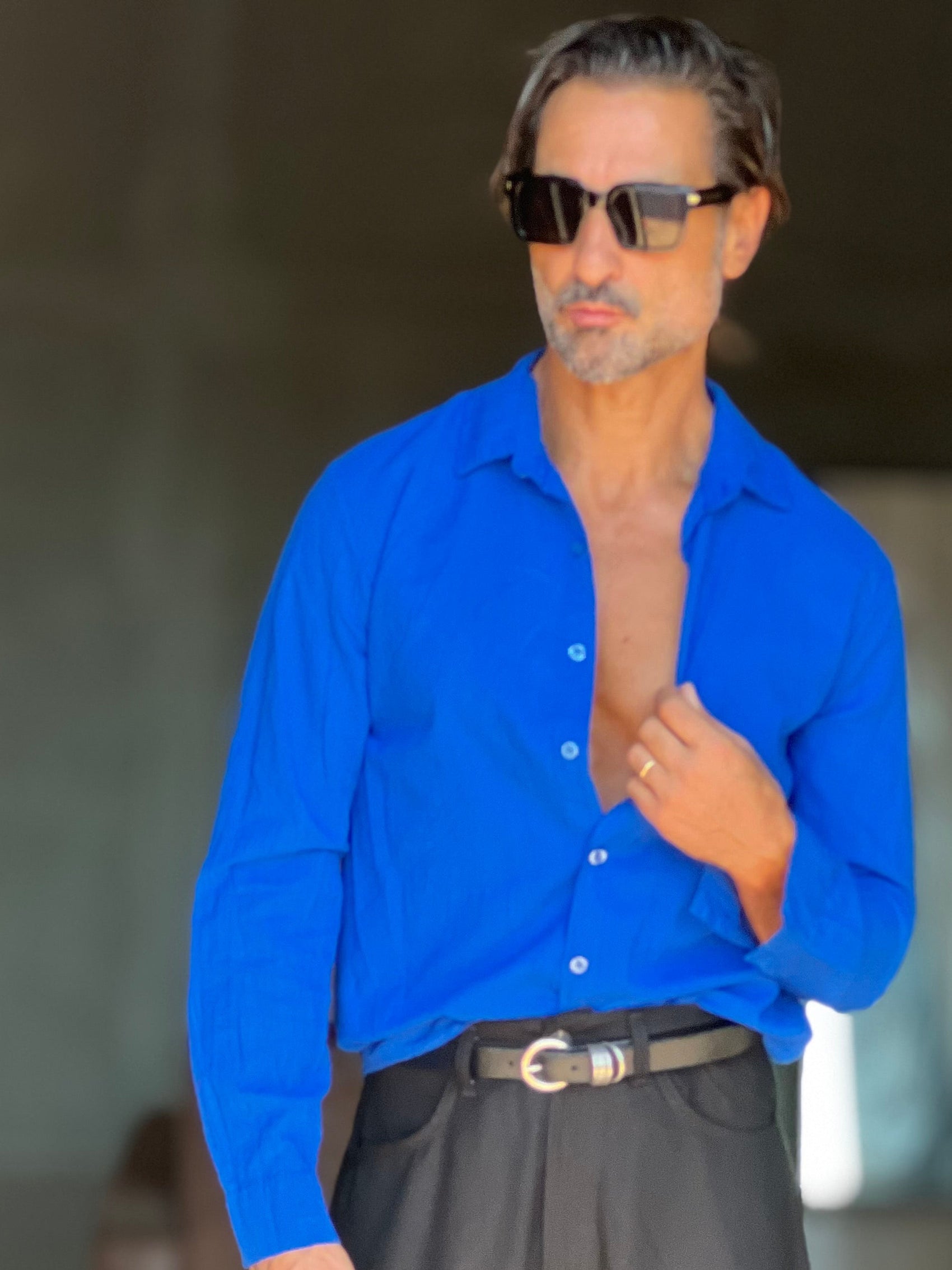 CAMICIA  BLU ROYAL COTONE EFFETTO LINO 279