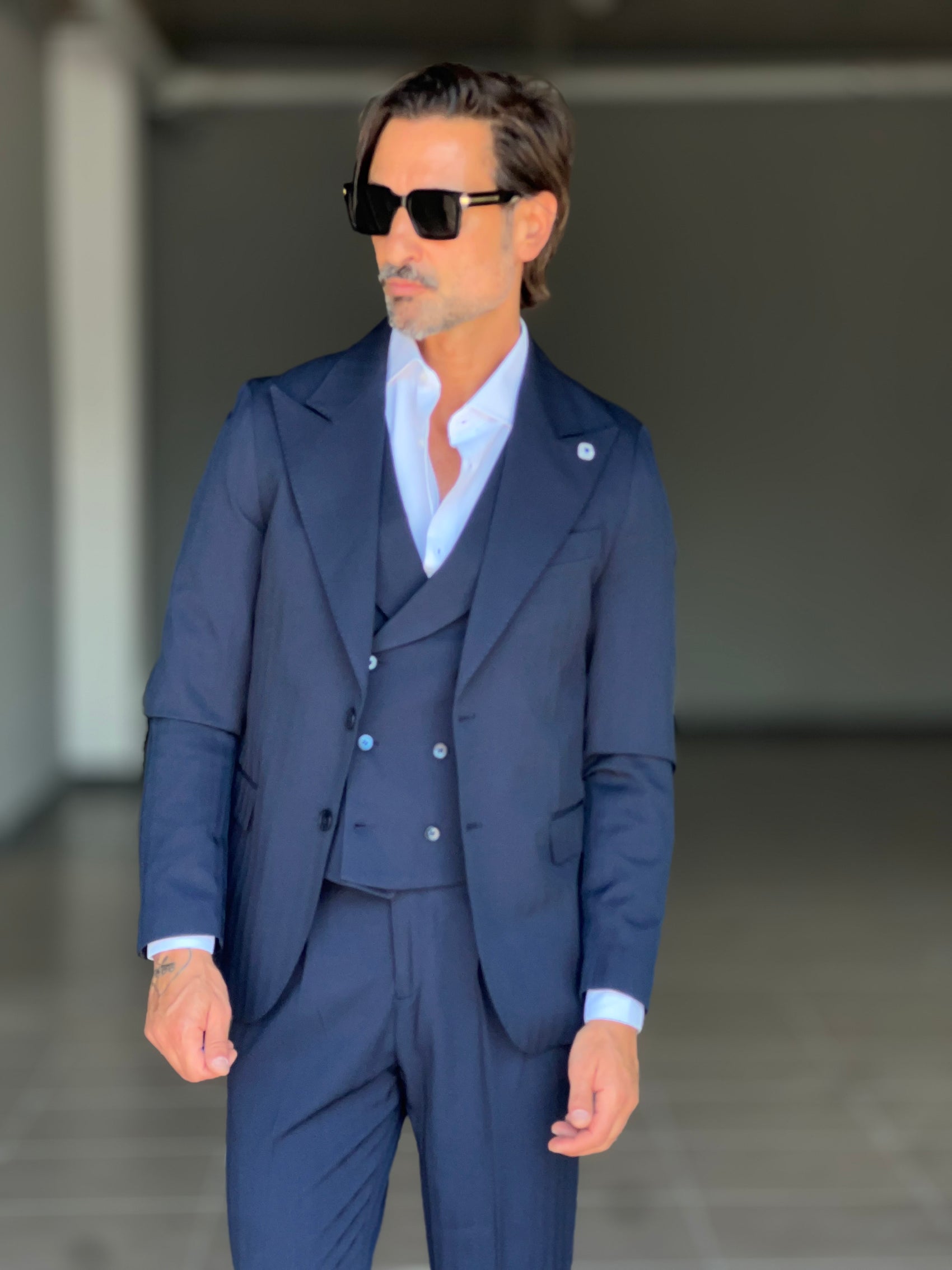 ABITO BLU  MONOPETTO  3 PEZZI  TRAMATO GILET PETRO'