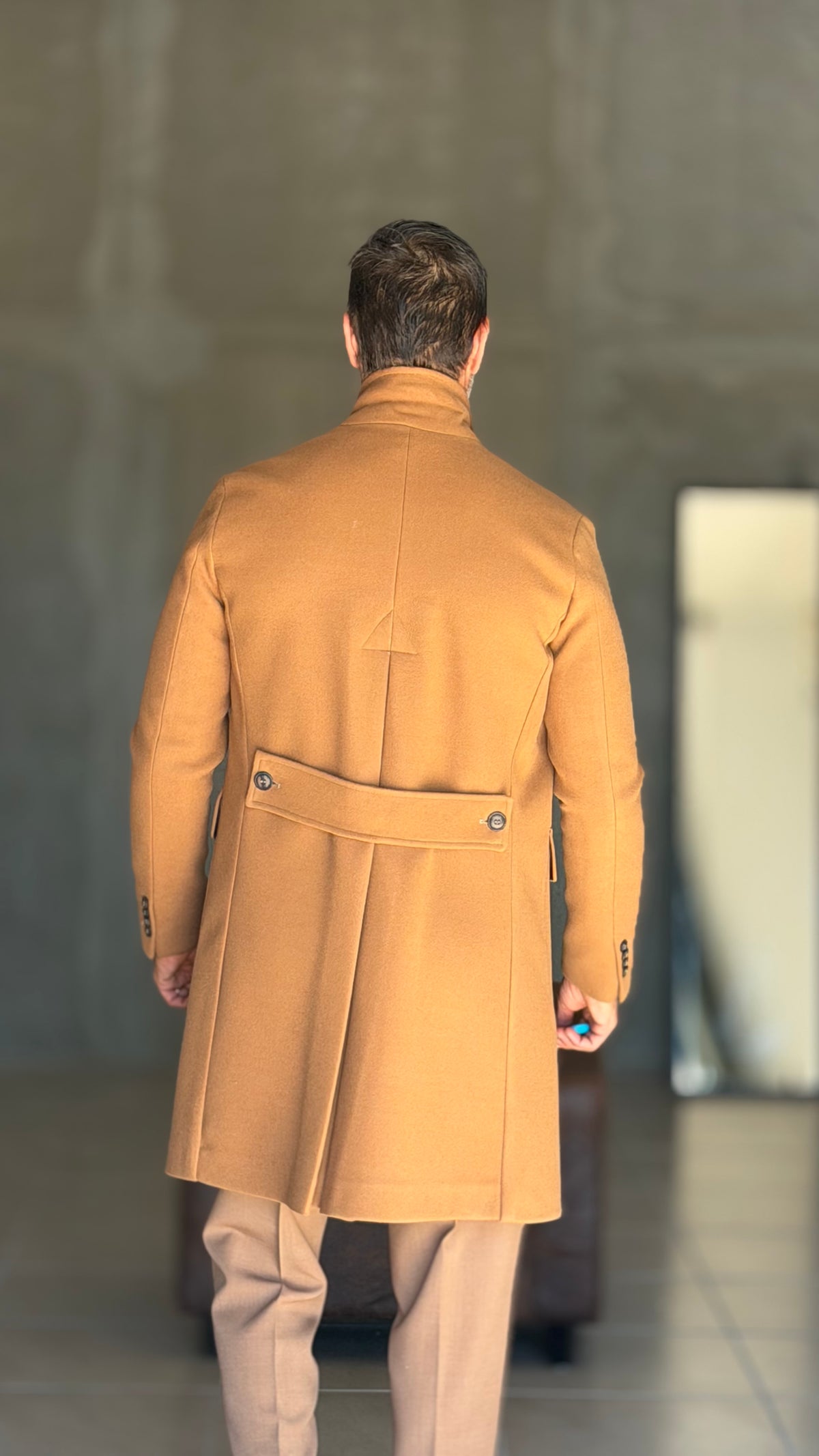 CAPPOTTO CAMMELLO EFFETTO PANNO  MONOPETTO SPALLONE E MARTINGALA 334