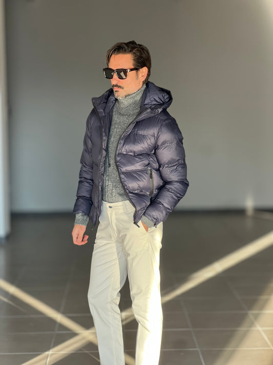 PIUMINO BLU NAVY TECNCO COLLO  CAPPUCCIO SCIARPA TELAMIRA