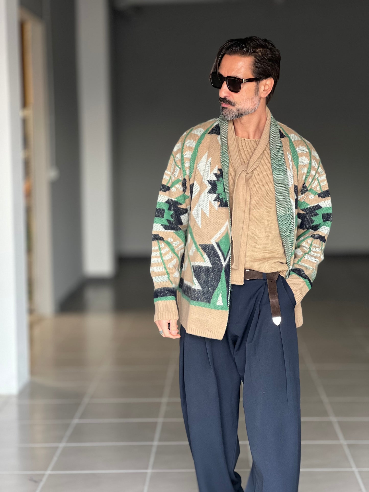 BEIGE COTTON OPEN CARDIGAN