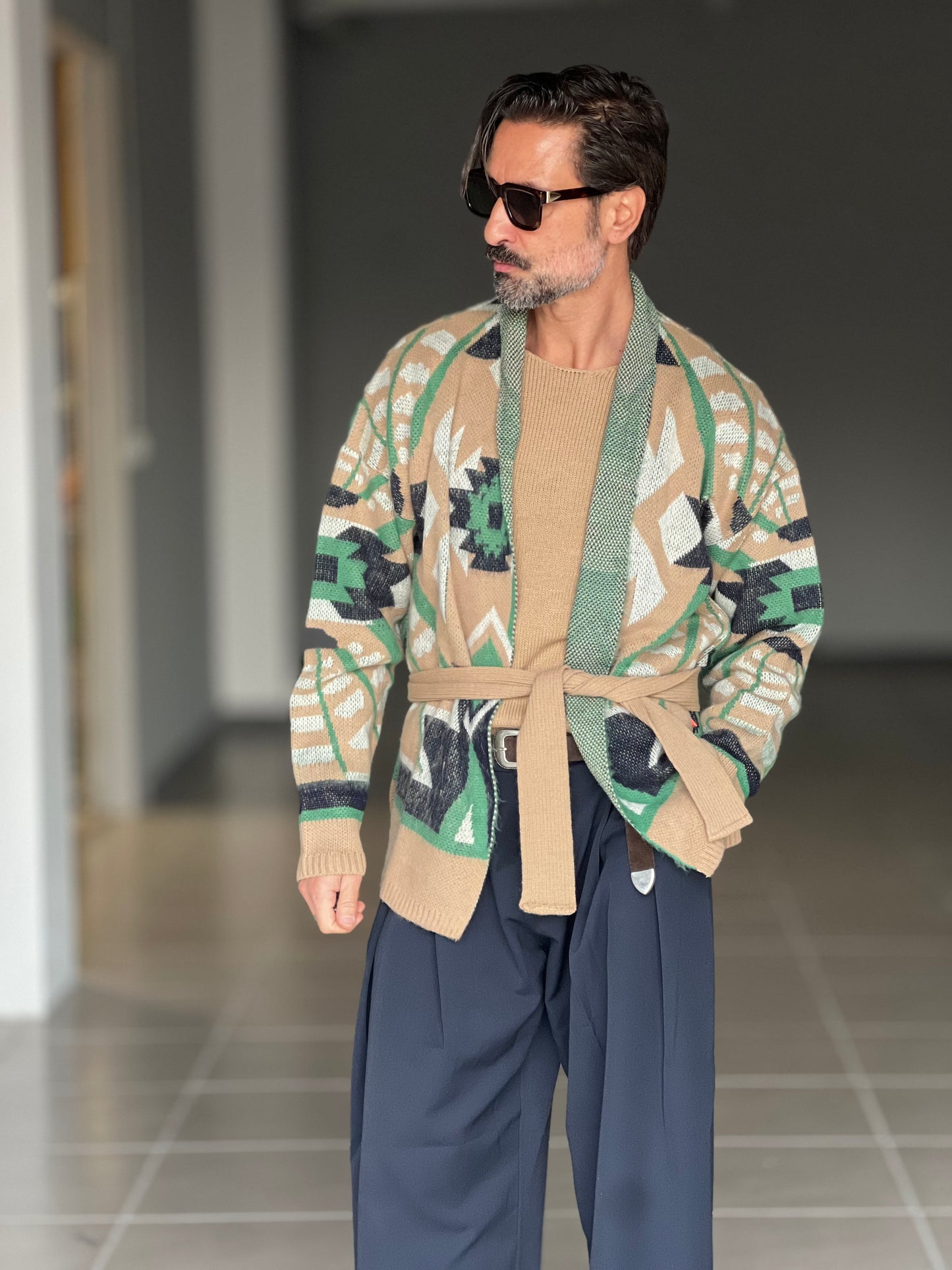 BEIGE COTTON OPEN CARDIGAN