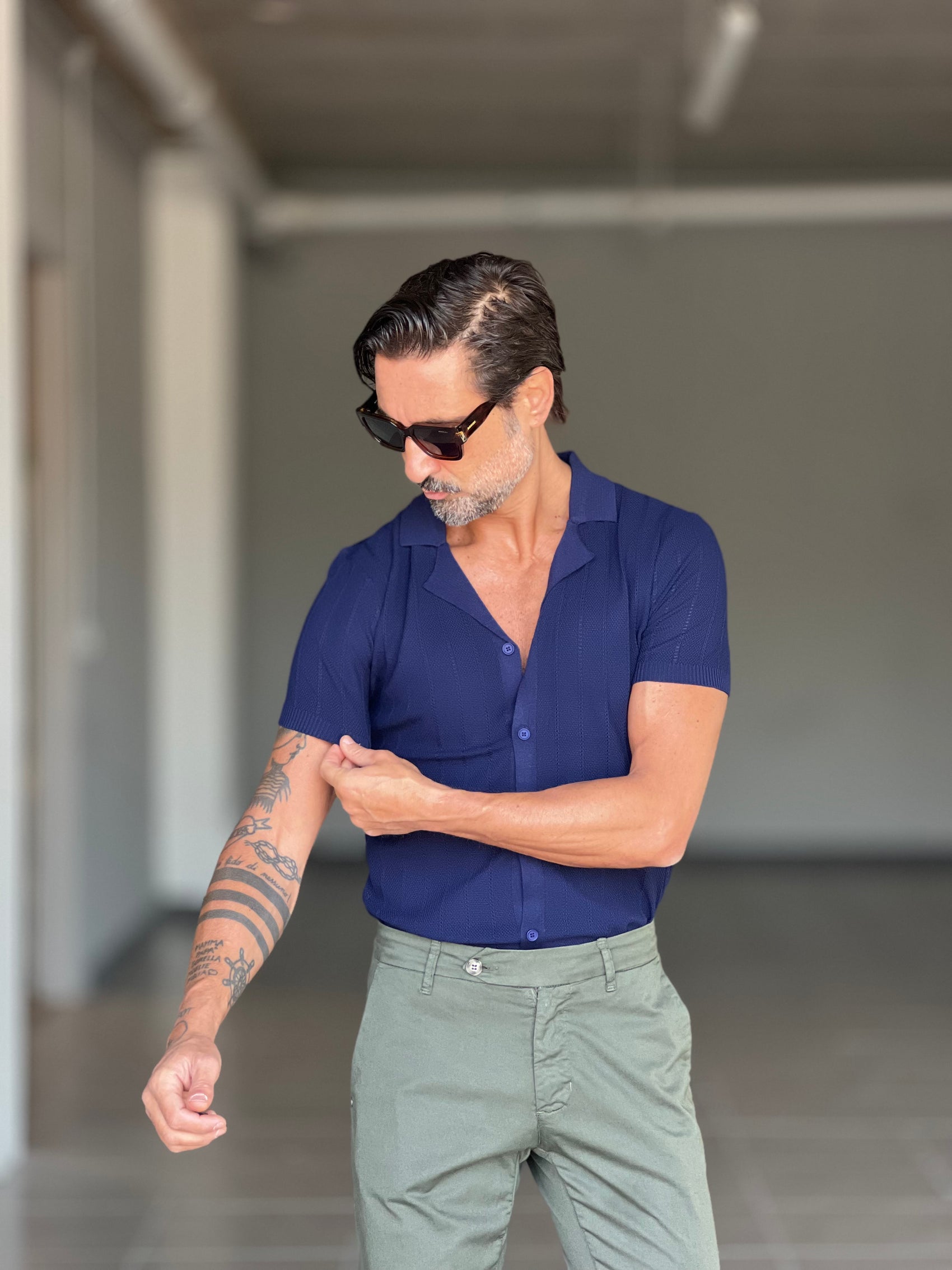 BLUE THREAD COTTON CREW NECK SWEATER