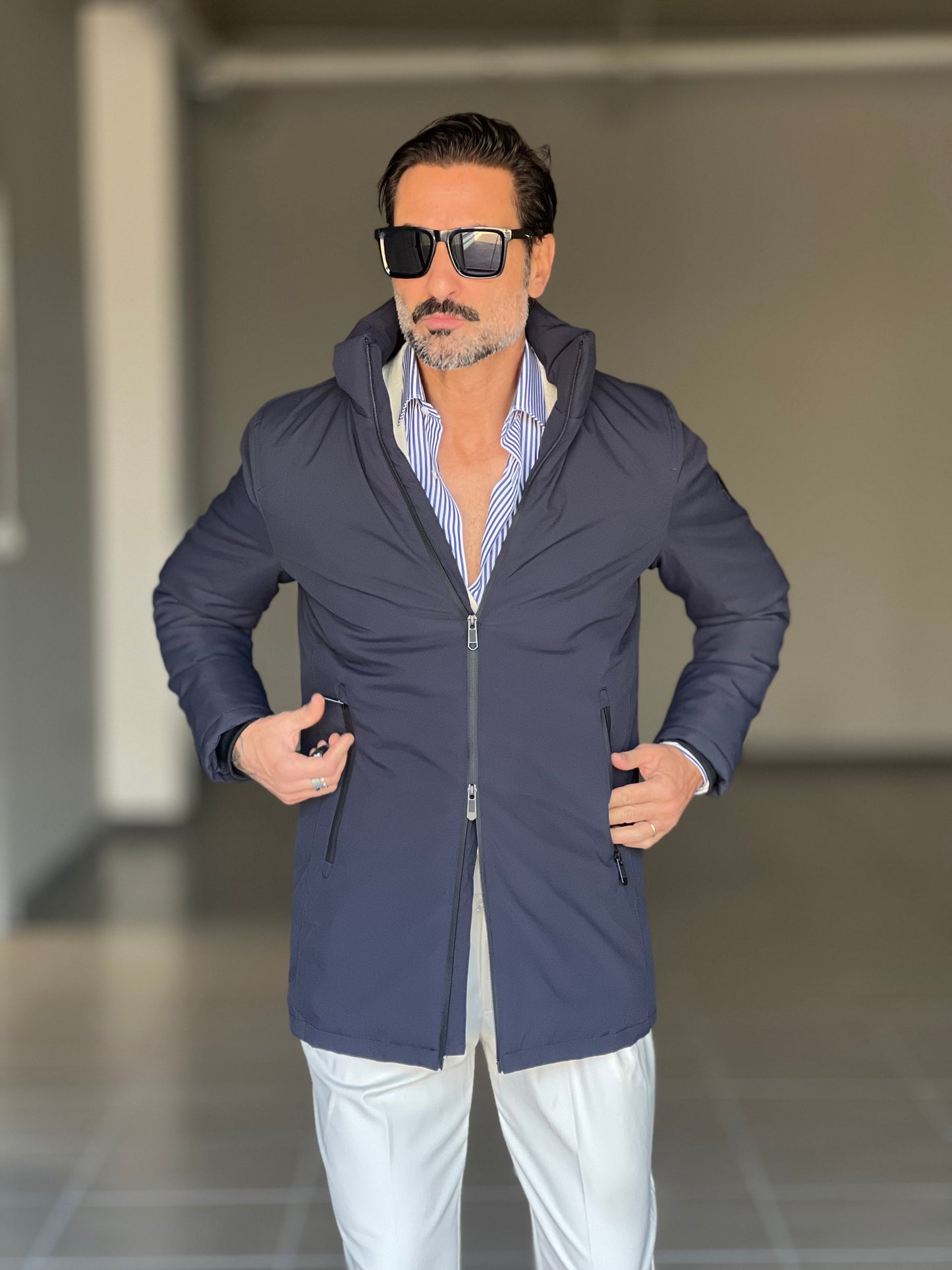 PARKA HAPPER  BLU TESSUTO TECNICO ZIP TERMOSALDATE