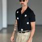 POLO  CAMICIA NERA  RICAMO FIORE