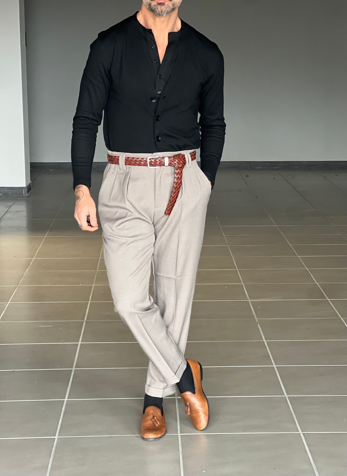 PANTALONE FANGO  VISCOSA FIAMMATO UNA PINCES