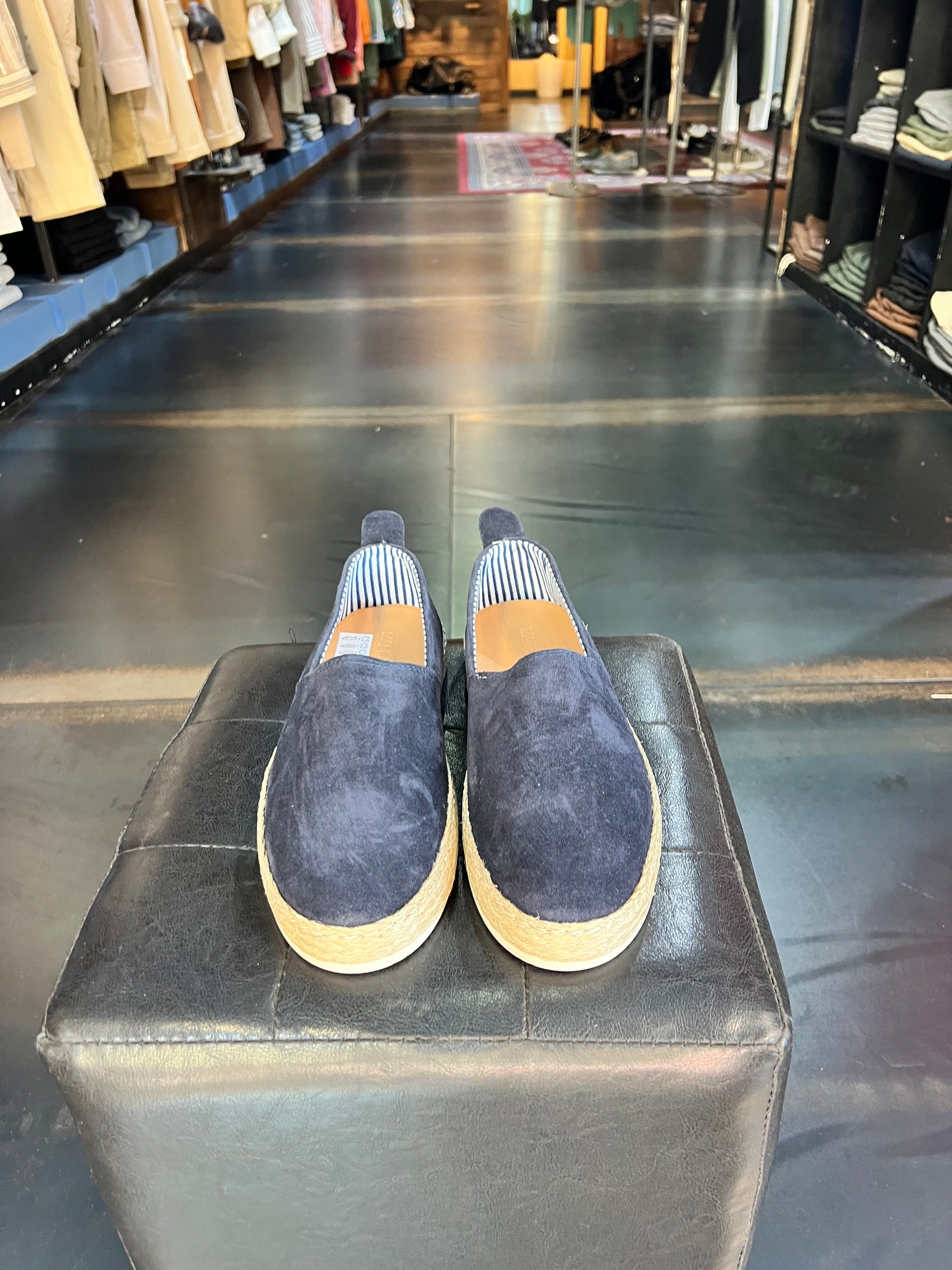 MOCASSINO CAMOSCIO BLU FONDO PAGLIA E GOMMA