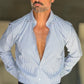 CAMICIA MILLERIGHE BLU STRETCH POPELINE DI COTONE