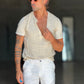 T SHIRT SERAFINO CREMA  MISTO LINO