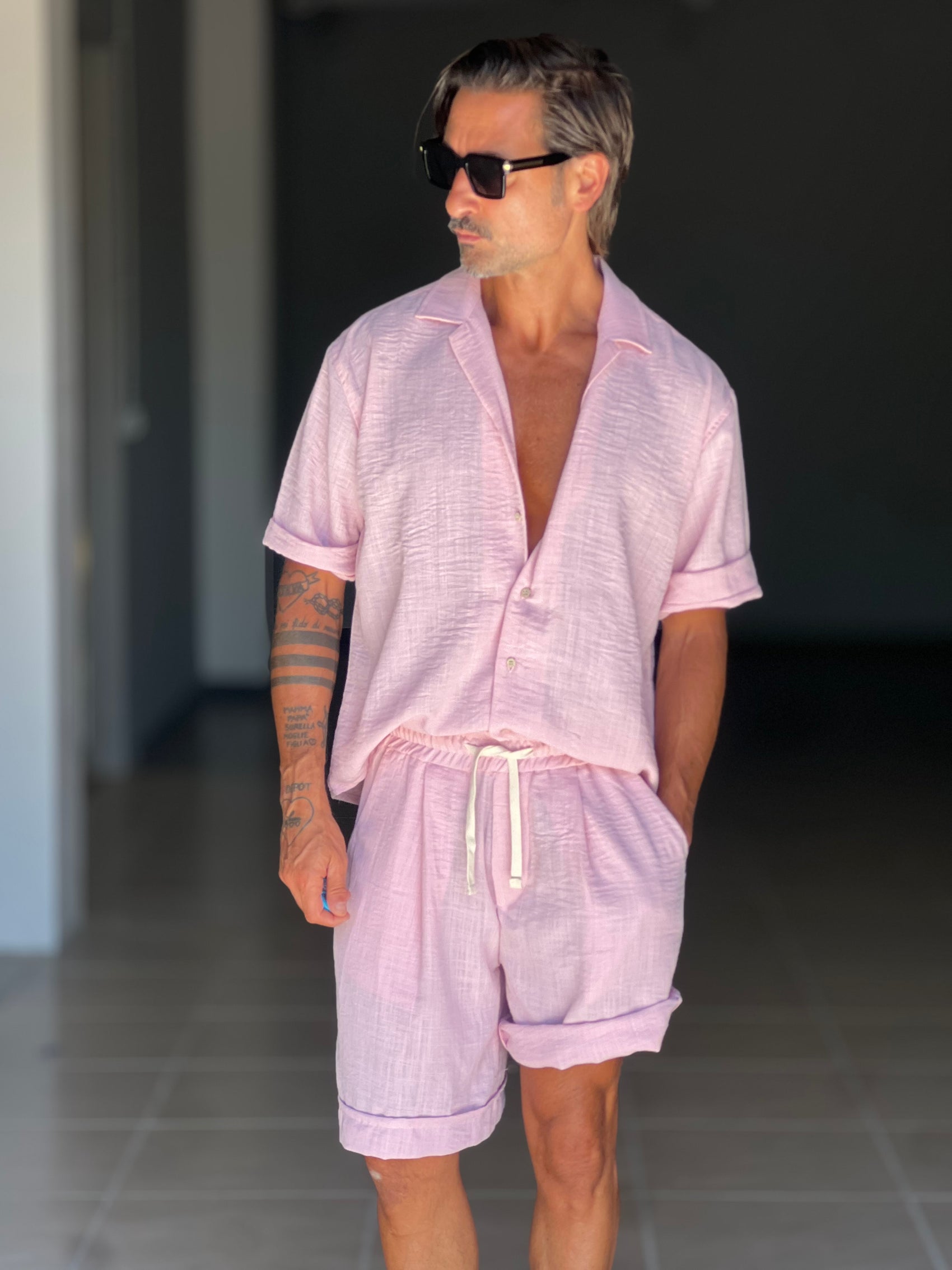 °COORDINATO CIPRIA  CAMICIA E BERMUDA EFFETTO LINO.