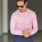 MAGLIA  GIRO ROSA FILO COTONE RASATO