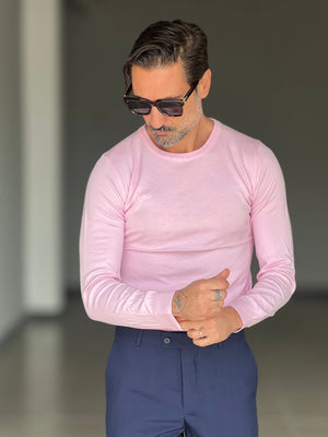 MAGLIA  GIRO ROSA FILO COTONE RASATO