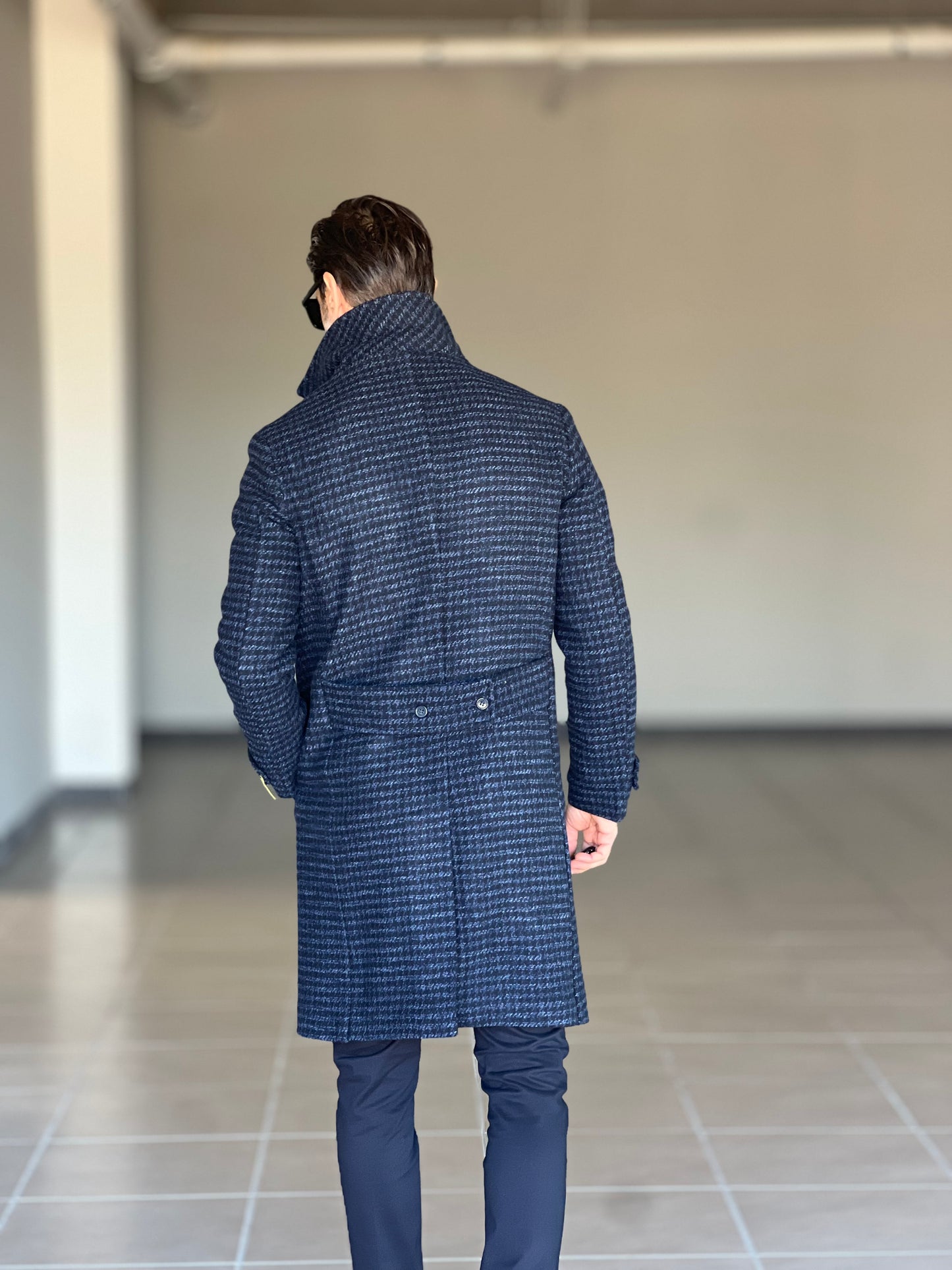 CAPPOTTO  NERO  E BLU DOPPIOPETTO PIE DE POULE