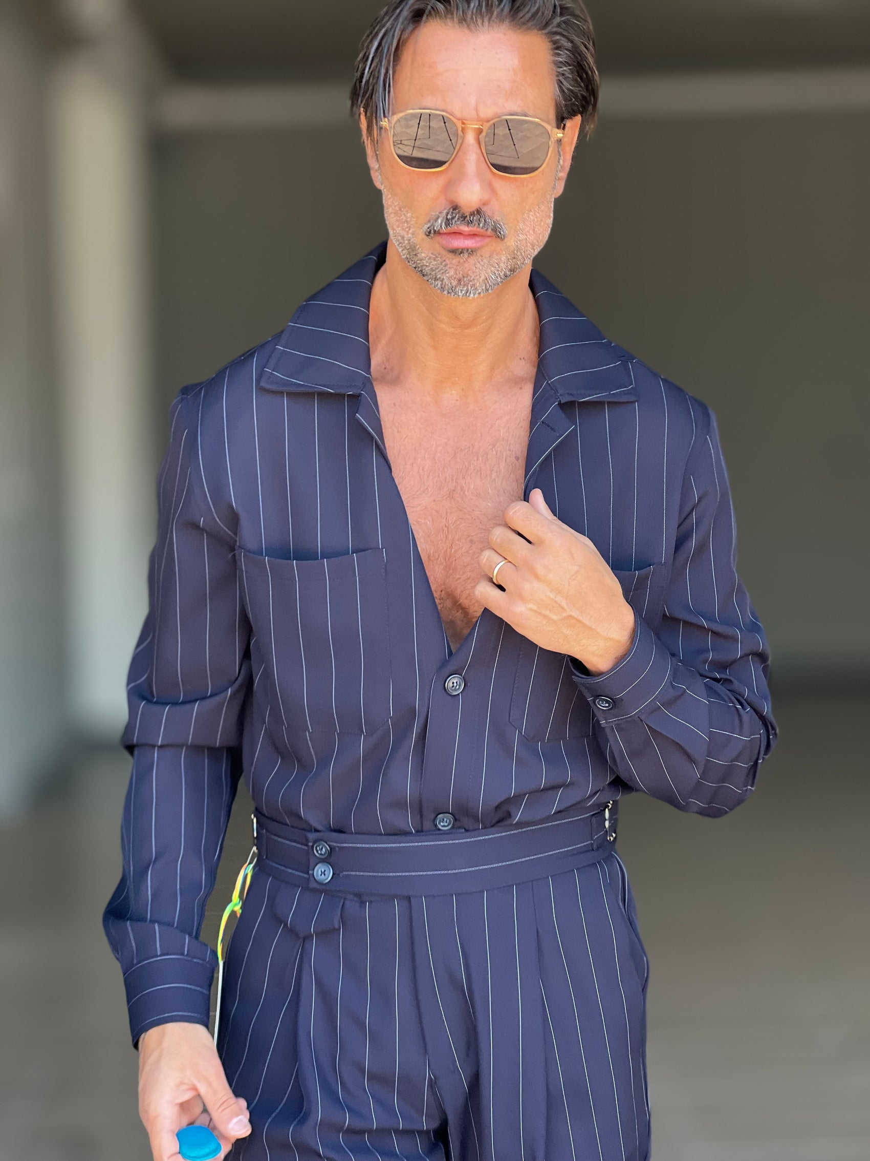 FILLJACKET BLU GESSATO RIGA LARGA  VISCOSA OVER FIT 0302 ABBINABILE  AL PANTALONE GESSATO  BLU GESSSATO RIGA LARGA 00302 (Copia)