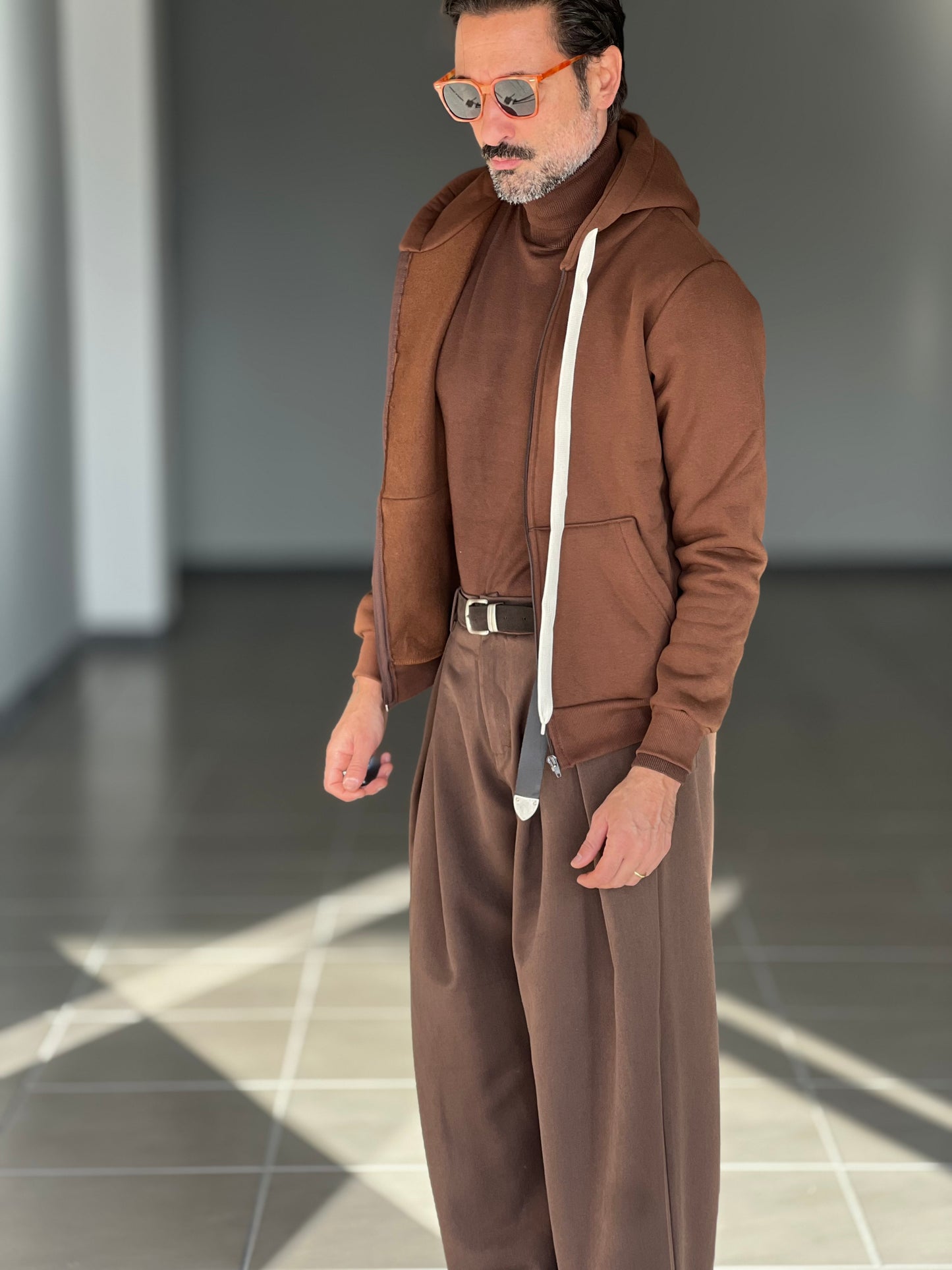 FELPA MARRONE  DOPPIATA ZIP