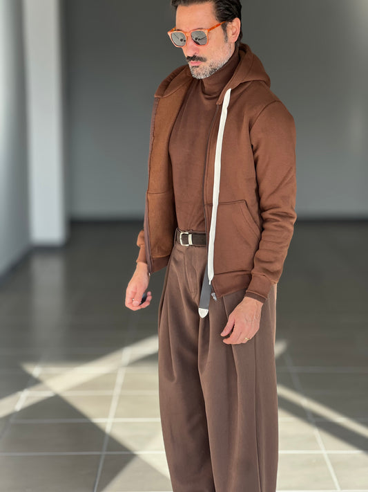 FELPA MARRONE  DOPPIATA ZIP
