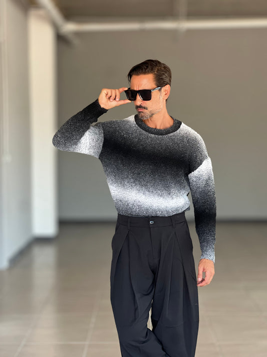 MAGLIA GIRO DEGRADE' NERA   E PANNA