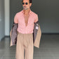 CAMICIA  ARANCIO  LINO E MISTI COLLO ITALIANO