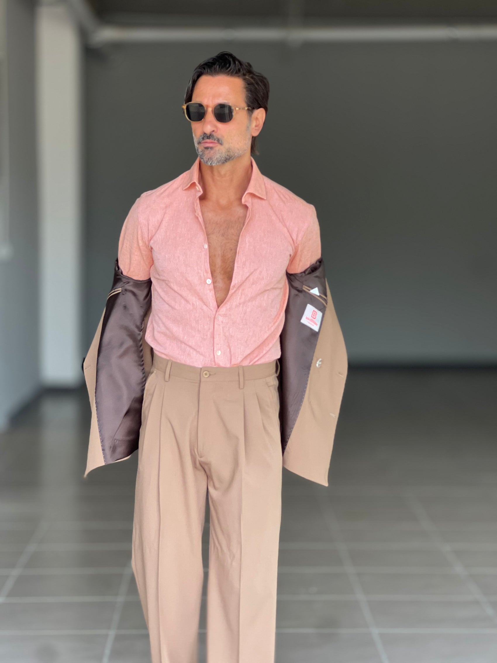 CAMICIA  ARANCIO  LINO E MISTI COLLO ITALIANO