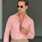 CAMICIA  ARANCIO  LINO E MISTI COLLO ITALIANO