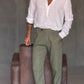 WHITE VISCOSE TROUSERS WITH REGULAR BOTTOM