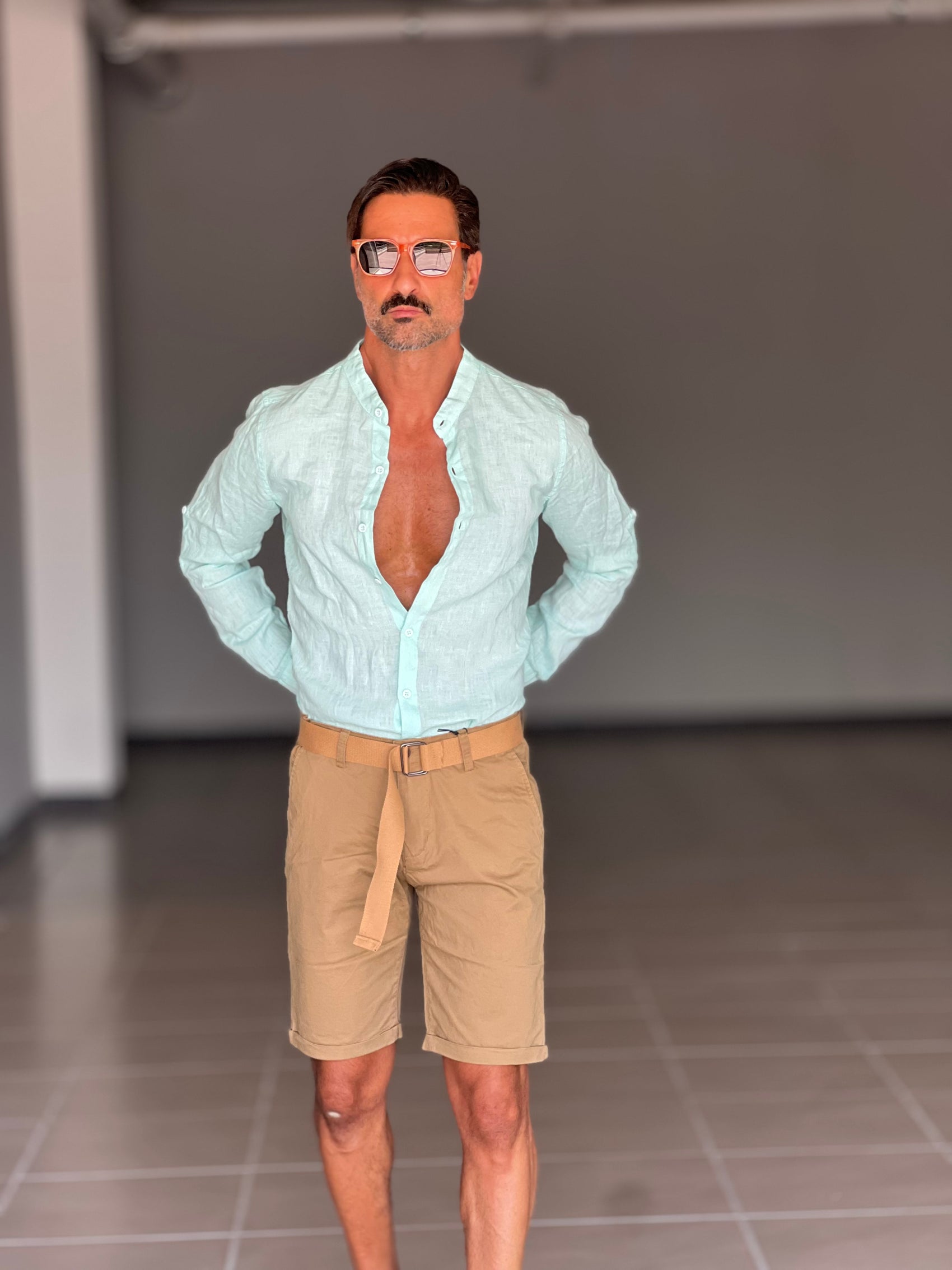 BERMUDA PANTALONE  OCRA  COTONE INSERTO CINTURA