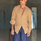 CAMICIA COREANA CARAMELLO  CHIARO GOFFRATA COTONE  EFFETTO LINO