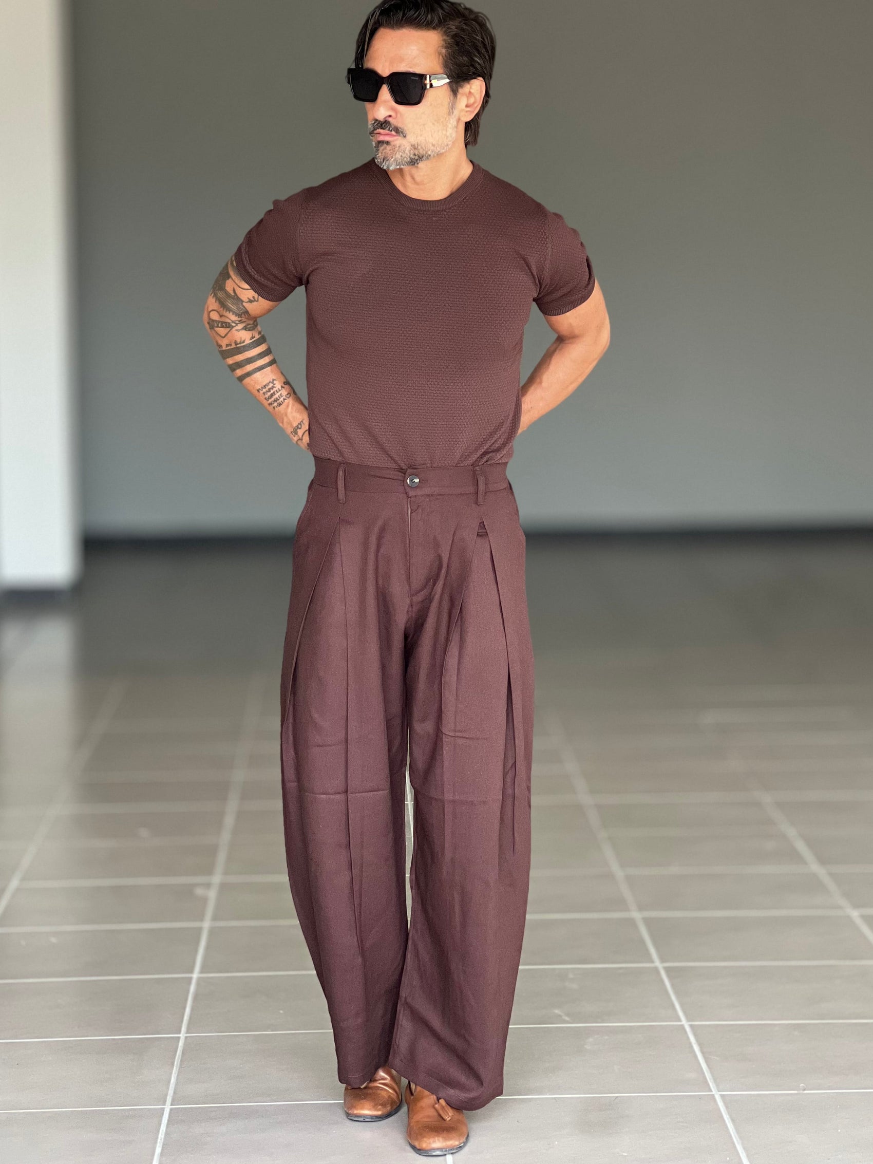 PANTALONE MORO LINO E COTONE  DOPPIA  PINCES BALOON 00125