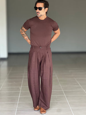 PANTALONE MORO LINO E COTONE  DOPPIA  PINCES BALOON 00125