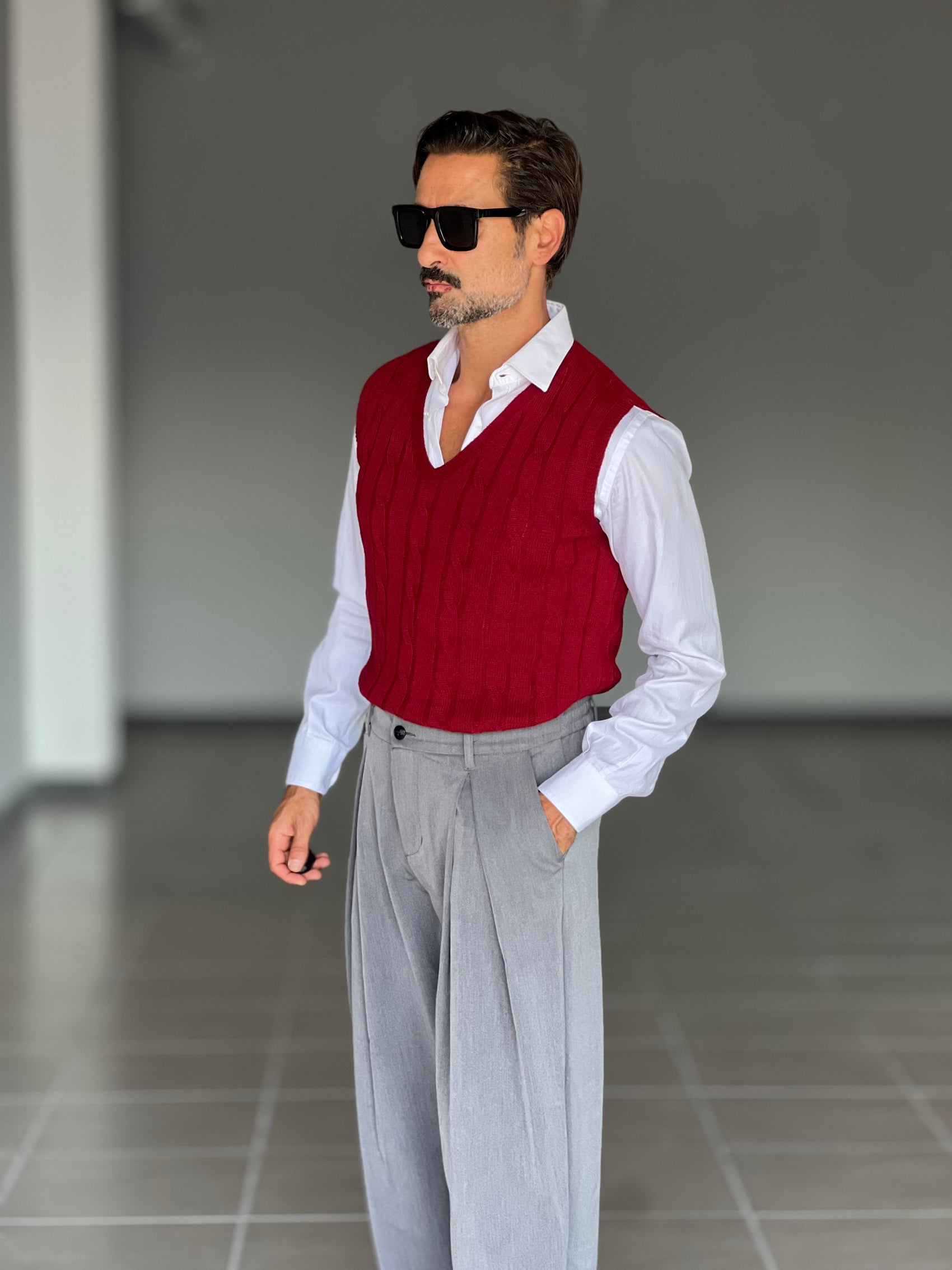 GILET  MAGLIA ROSSO   TRECCIA INGLESE