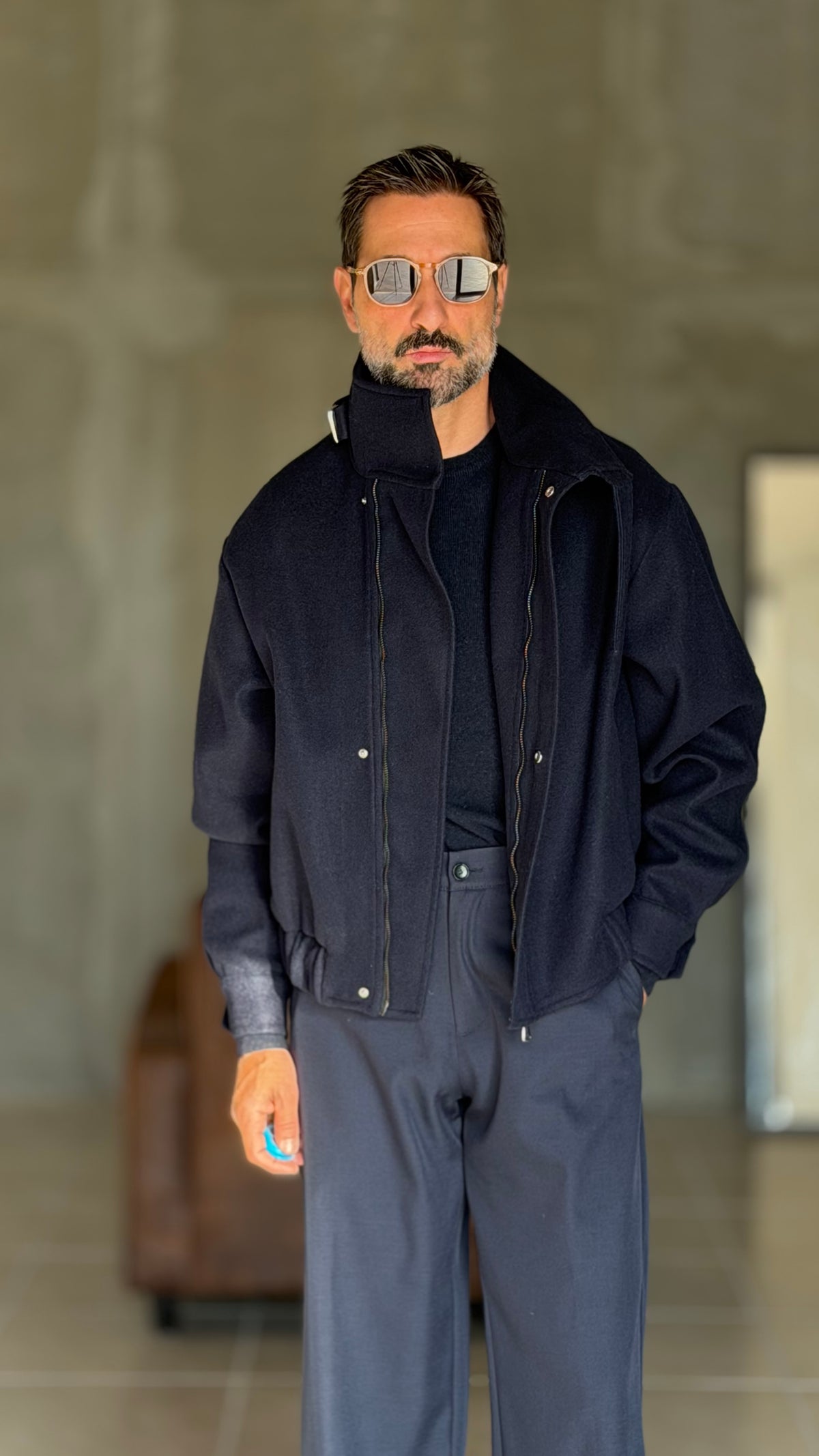 GIUBBINO BLU   PANNO COLLO SCIARPA CROP 1062