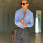 CAMICIA COREANA RIGA MULTICOLOR  BLU  MISTO LINO