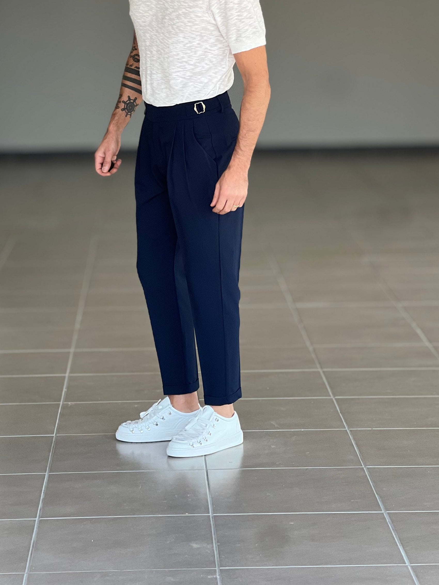 PANTALONE BLU  VITA ALTA PINCES VISCOSA ( CODICE 31 )