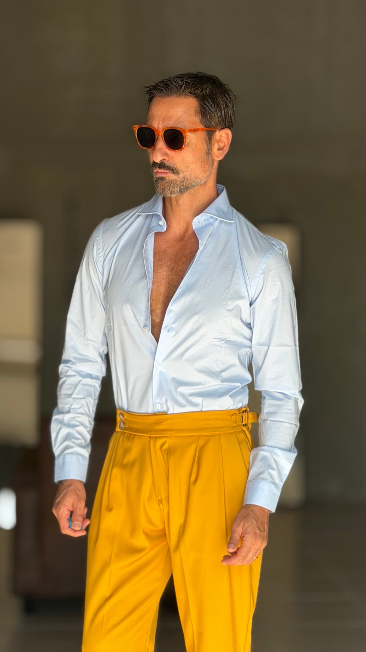 CAMICIA CELESTE STRETCH POPELINE DI COTONE SLIMFIT