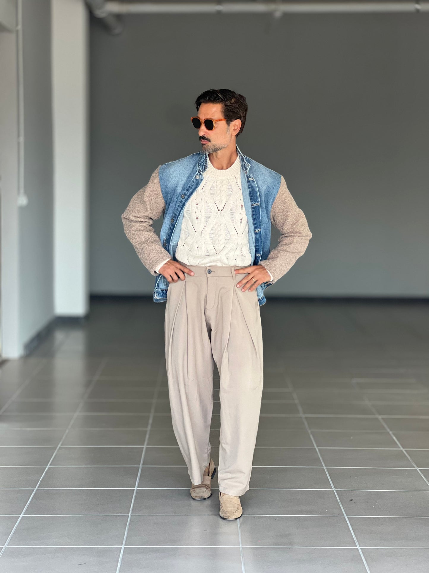 GIACCA DENIM DELAVE' MANICHE IN MAGLIA