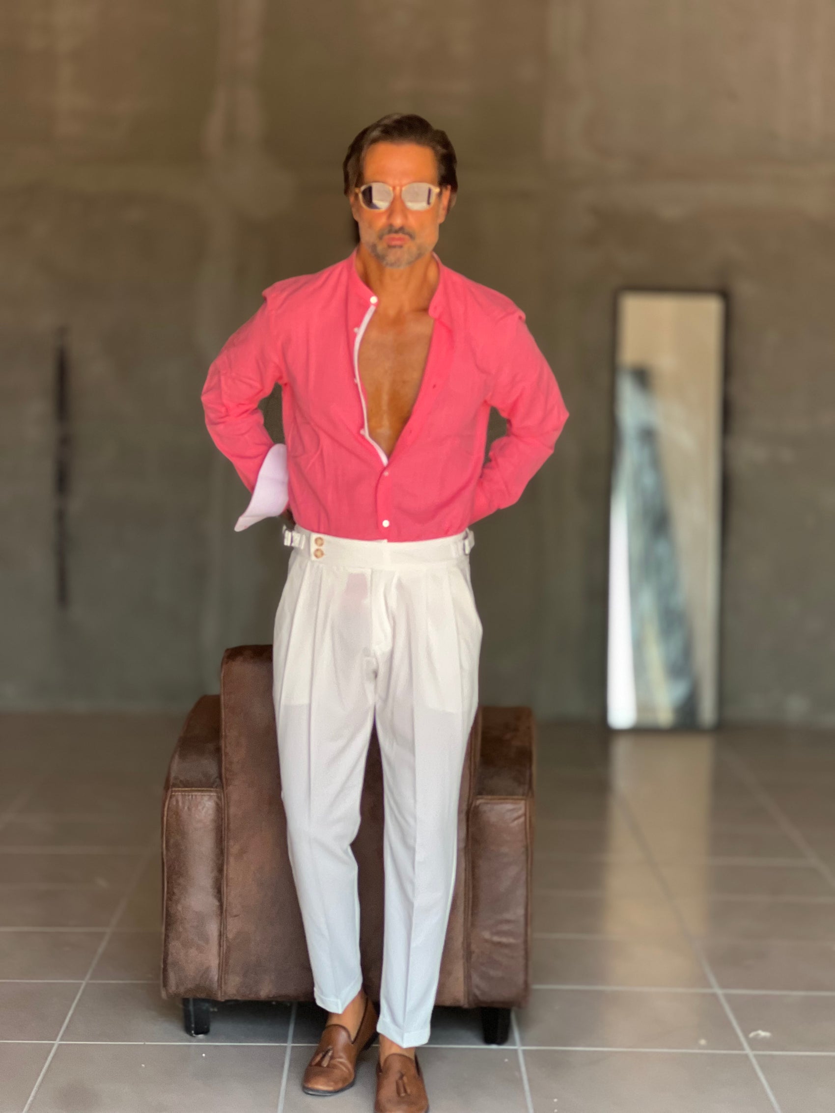 WHITE VISCOSE TROUSERS WITH REGULAR BOTTOM