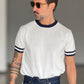 MAGLIA  GIRO BIANCA  FILO COTONE INSERTI CONTRASTO
