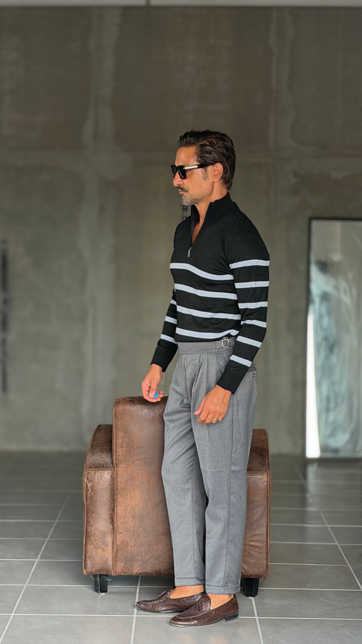 PANTALONE GRIGIO VITA ALTA PINCES VISCOSA  EFFETTO FLANELLA BATTUTA