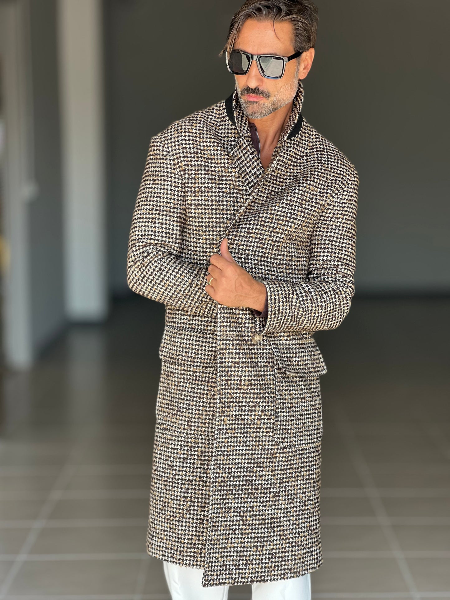 CAPPOTTO PIE DE POULE  MORO E CAMEL BL11 OVERSIZE LANA E MISTI