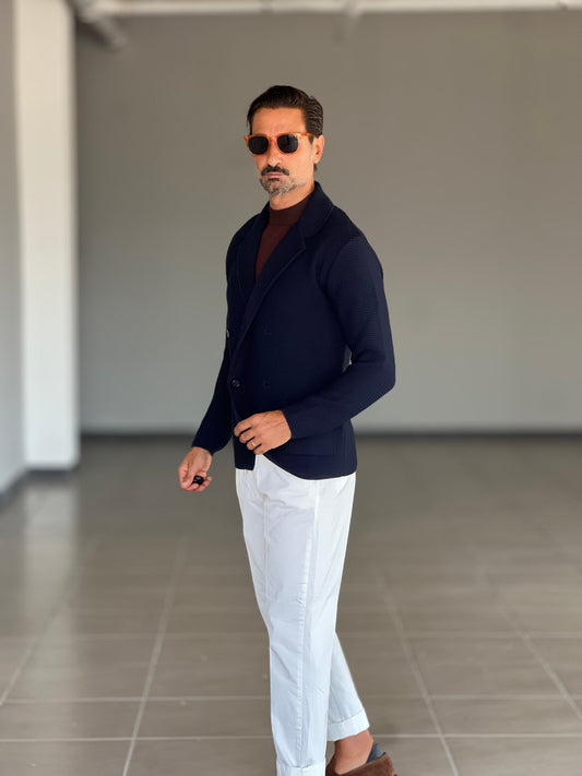 CARDIGAN BLU  GIACCA DOPPIOPETTO  NIDO D'APE