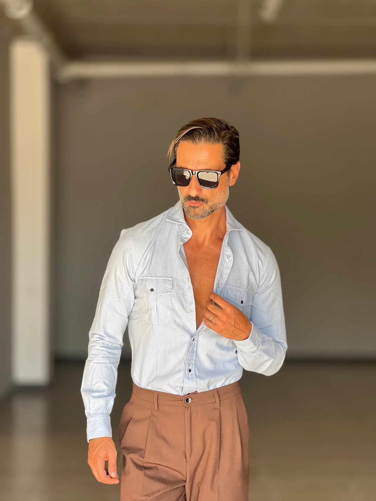 CAMICIA  DEPOT TEXANA MICROFANTASIA CELESTE