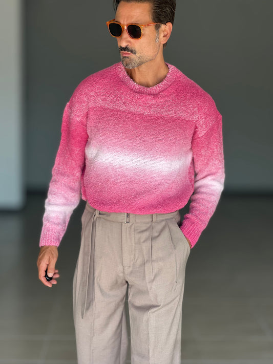 MAGLIA GIRO DEGRADE' ROSA E PANNA