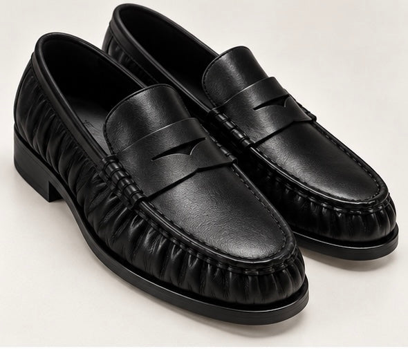 MOCASSINO NERO PELLE LAVATA ARRICCIATO