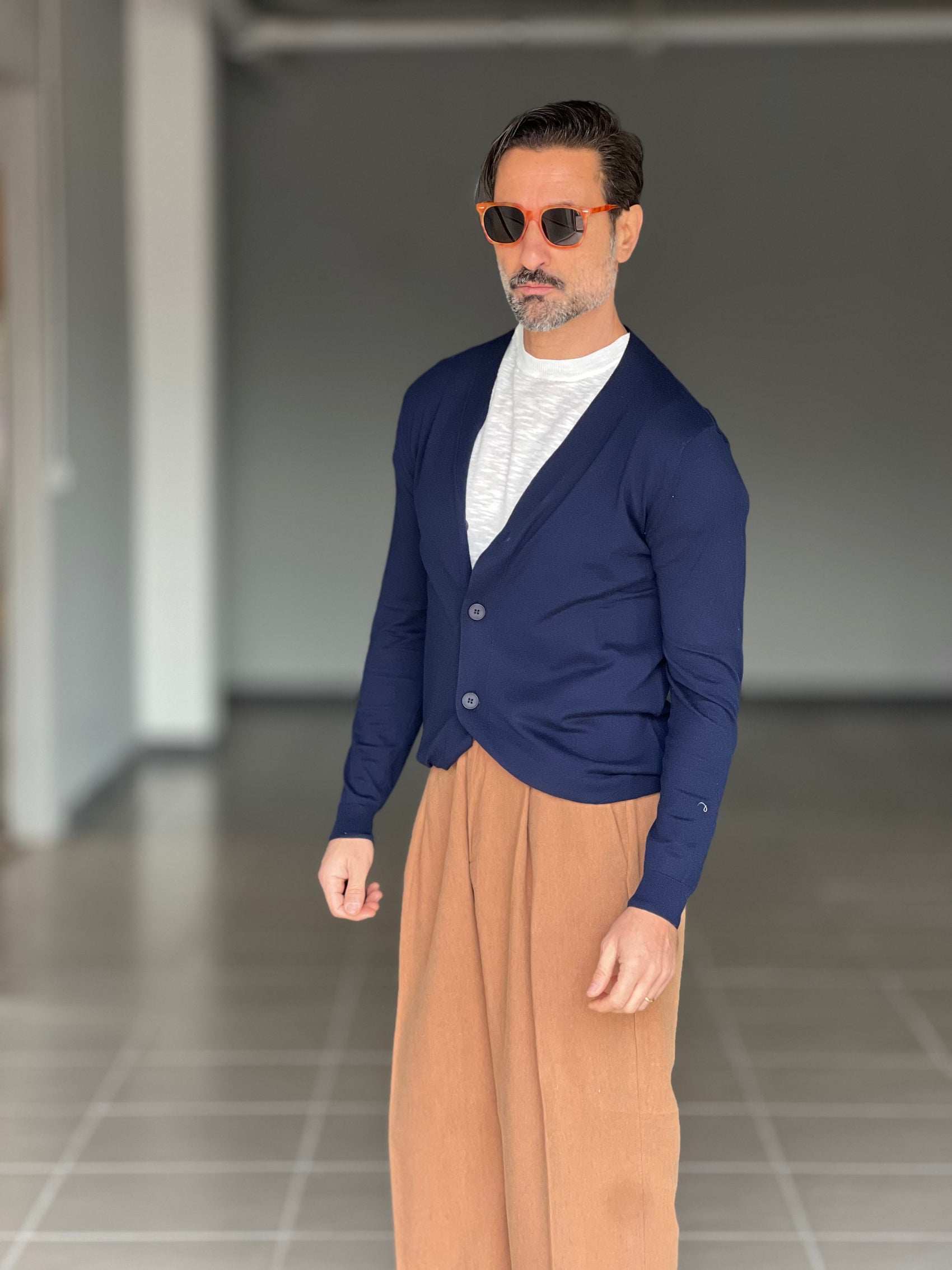 CARDIGAN RASATO BLU  COTONE