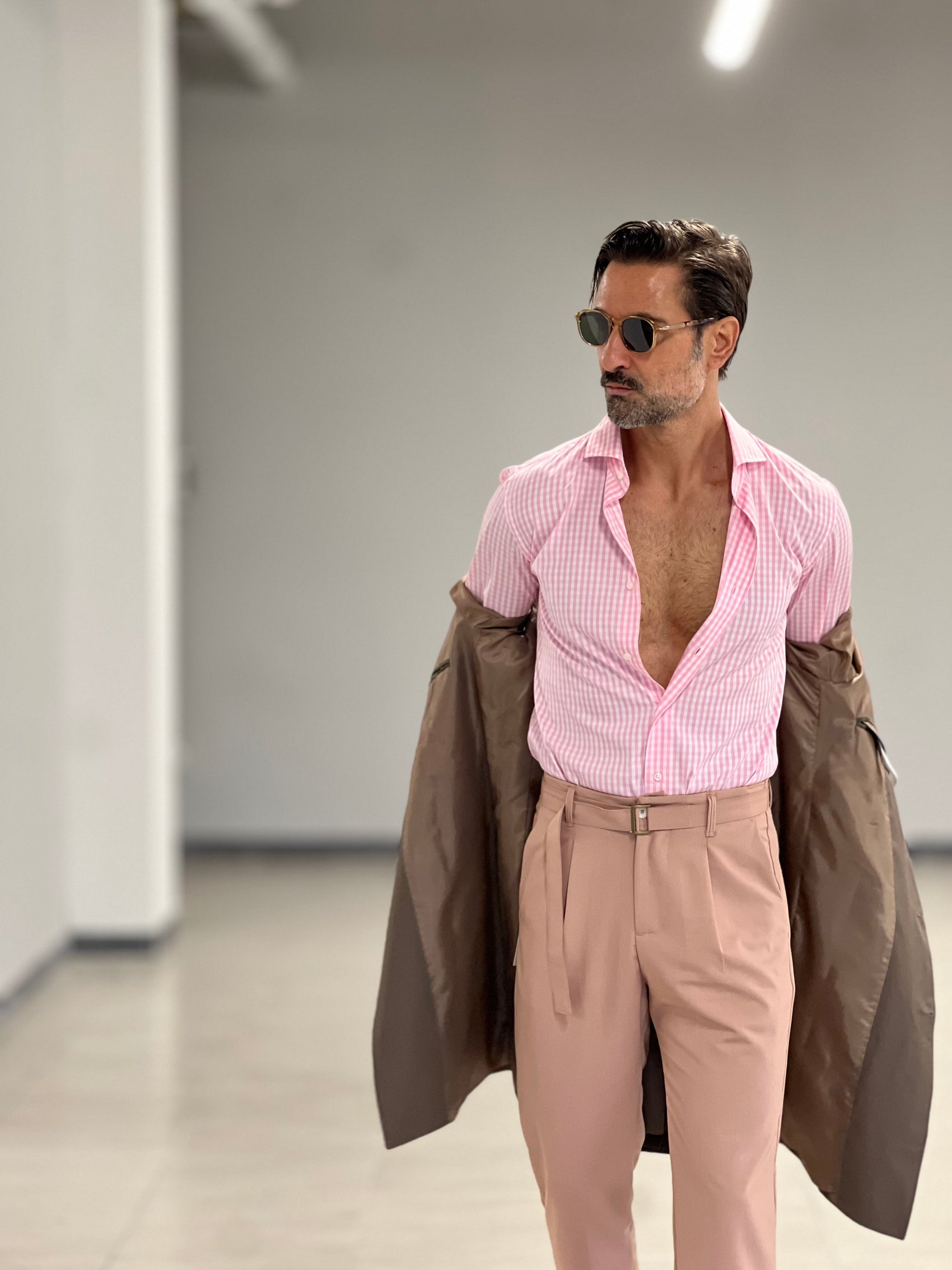 CAMICIA DEPOT QUADRETTO BIANCO E ROSA  . COTONE DOPPIO RITORTO 002