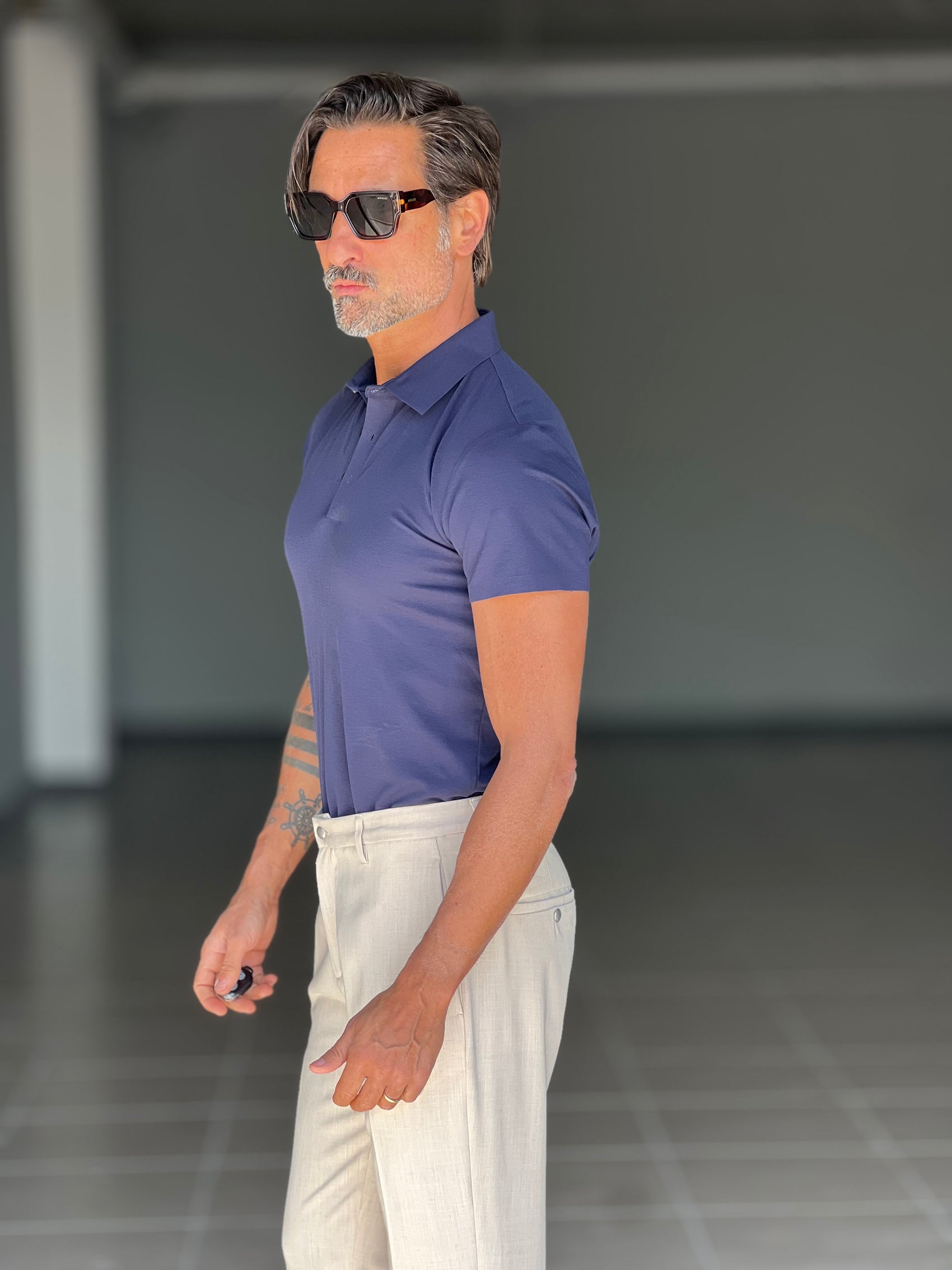 BLUE THREAD COTTON CREW NECK SWEATER