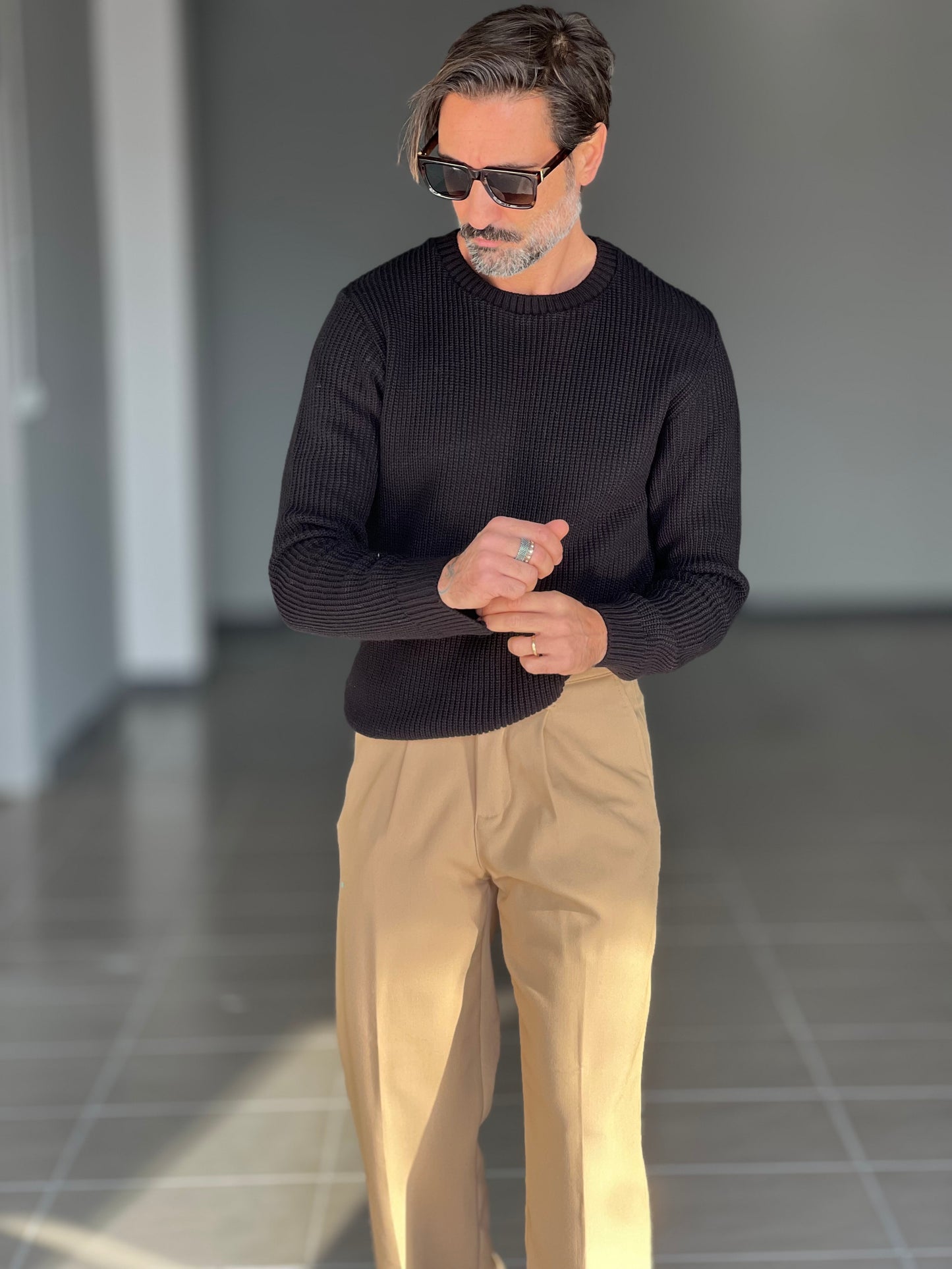 BLUE THREAD COTTON CREW NECK SWEATER